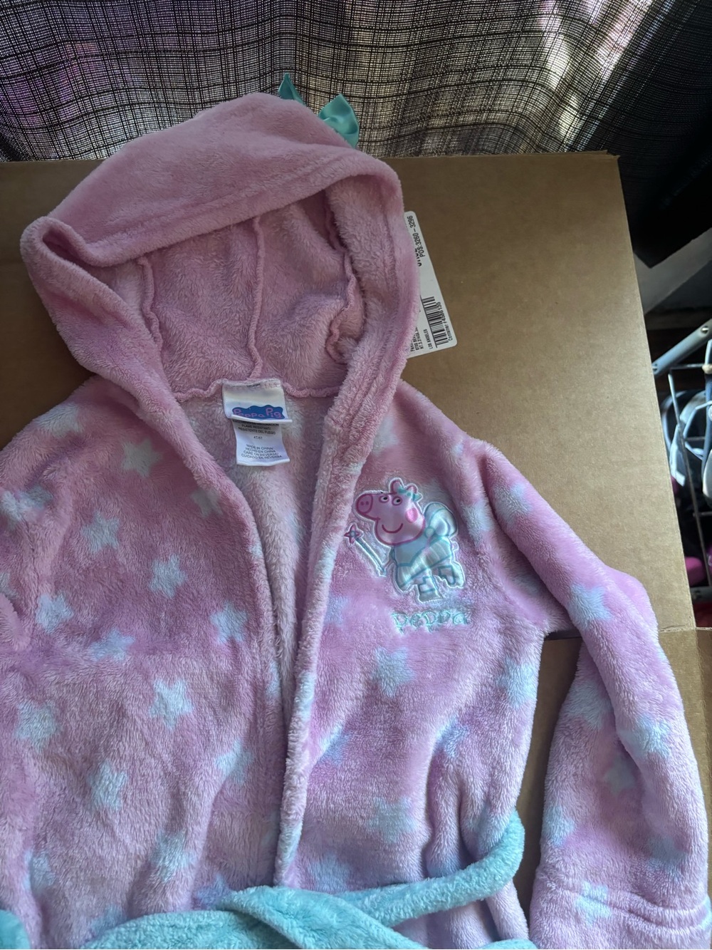 Peppa Pig Pink and Light Blue Star Hooded Robe with Belt